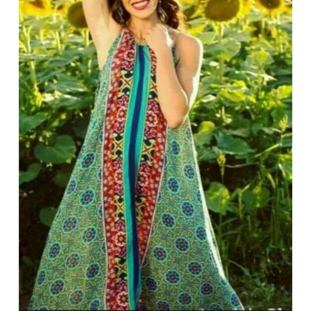 Anthropologie Womens Ella Halter Tunic Dress Floral turquoise/multicolour XS/S